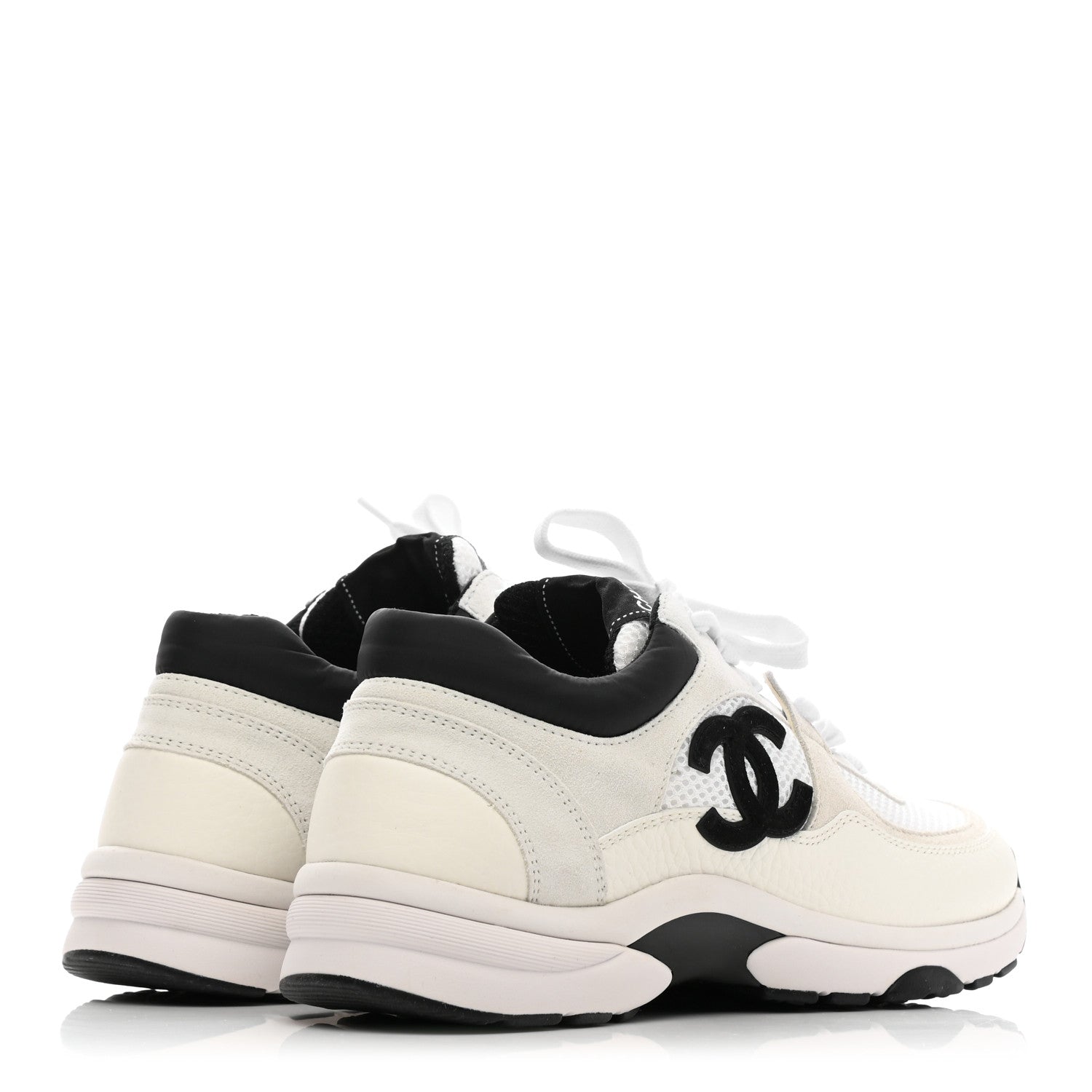 Chanel Mesh Suede Calfskin Grained Calfskin Womens CC Sneakers 38 White Black 4 of 8