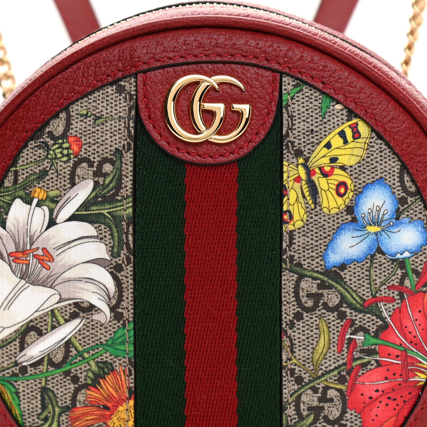 GG Supreme Monogram Web Flora Mini Ophidia Round Backpack Red
