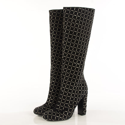 Chanel Kid Suede Chain Quilted Knee High Boots 35 Black 3 of 8