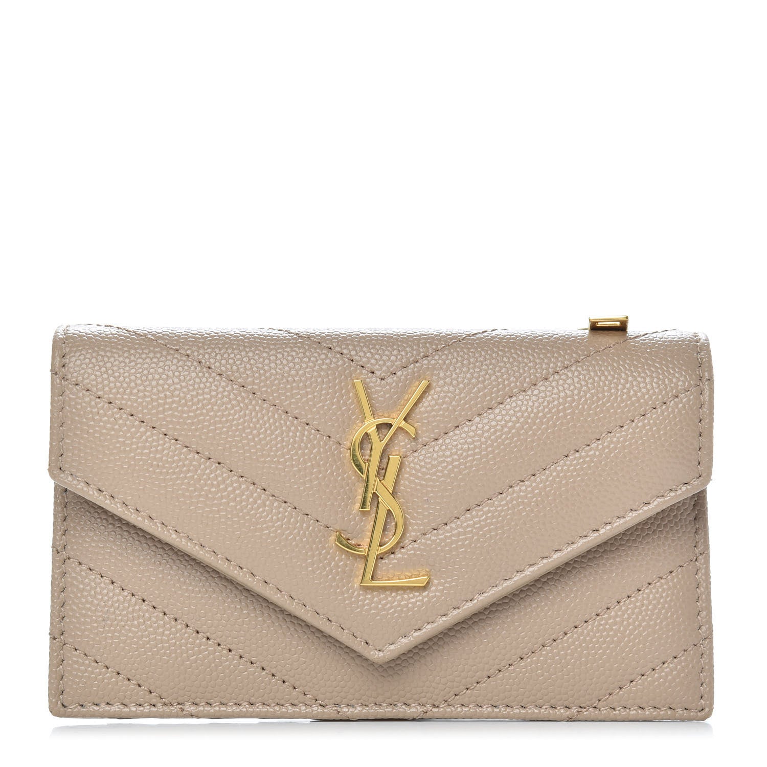 Saint Laurent Grain De Poudre Matelasse Chevron Monogram Compact Wallet Dark Beige 1 of 7