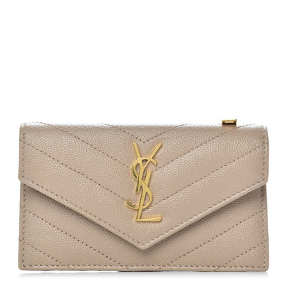 Saint Laurent Grain De Poudre Matelasse Chevron Monogram Compact Wallet Dark Beige 1 of 7