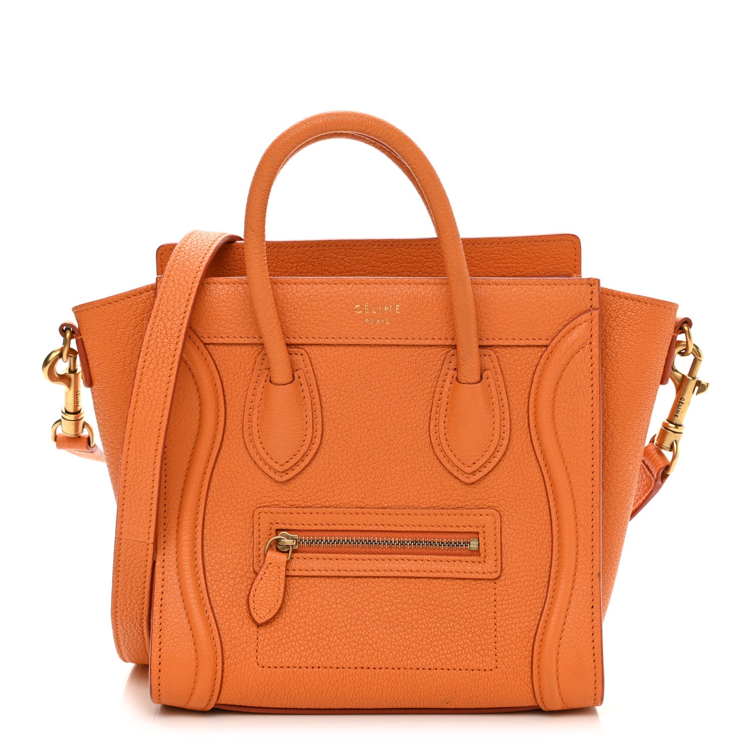 Celine Drummed Calfskin Nano Luggage Bright Orange 1 of 10