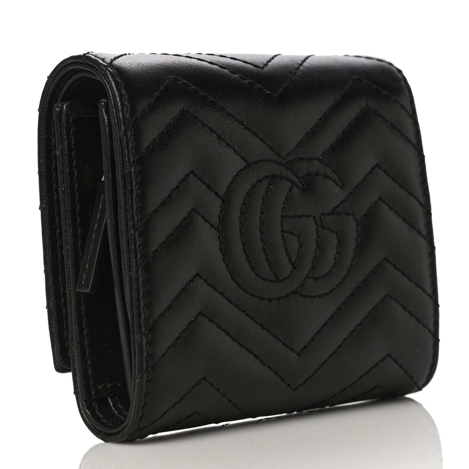 Gucci Calfskin Matelasse GG Marmont Medium Wallet Black 3 of 9