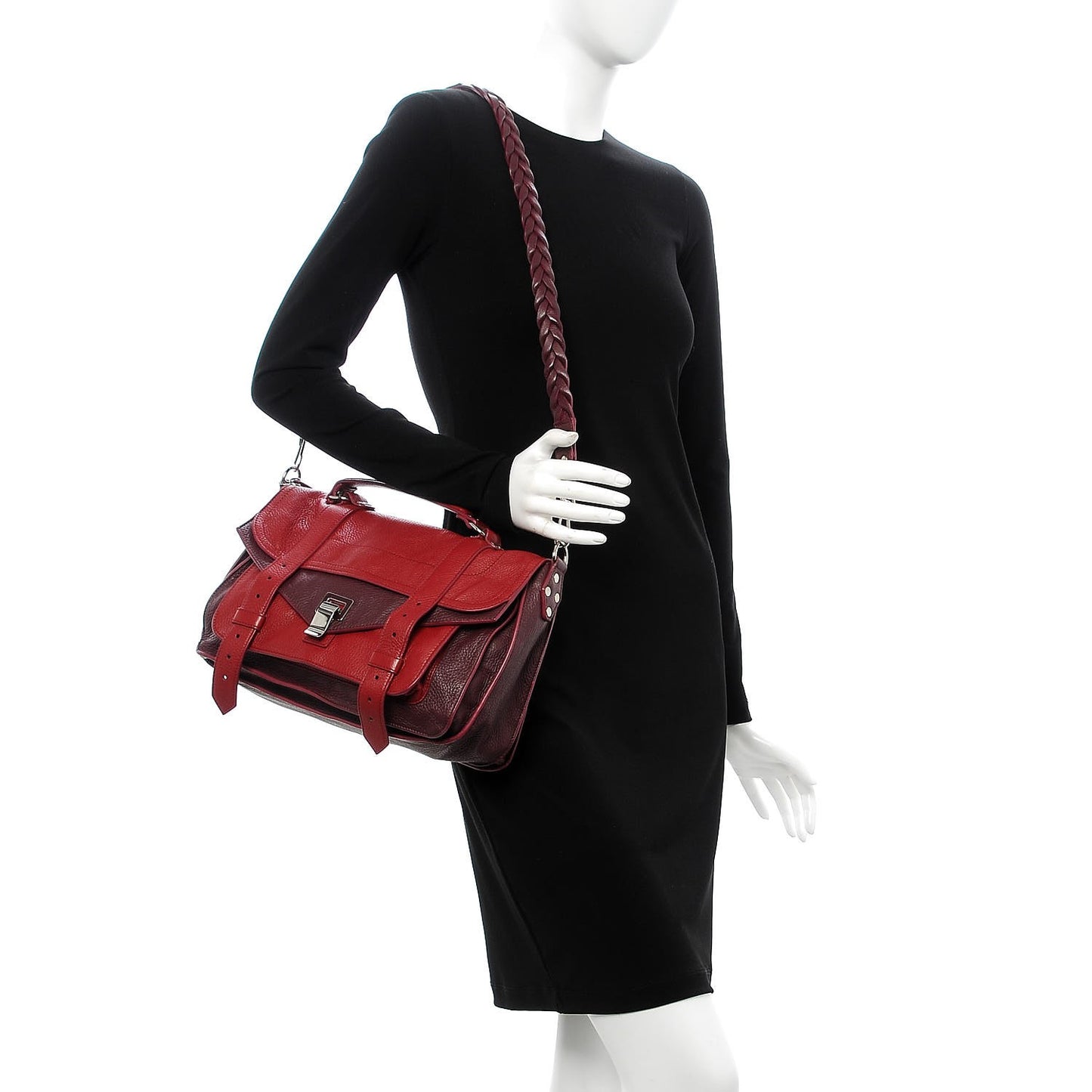 Grained Deerskin Medium Bicolor PS1 Satchel Burgundy Red