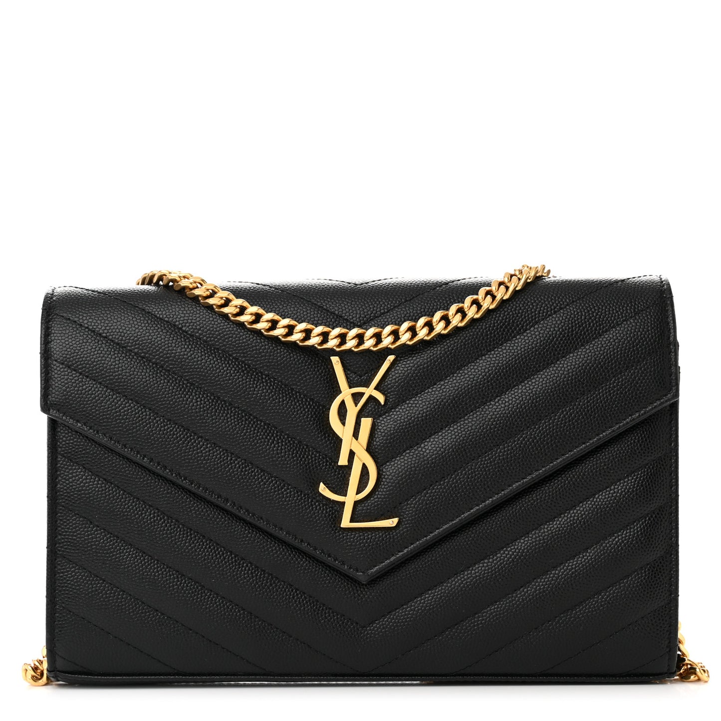 Grain De Poudre Matelasse Chevron Monogram Chain Wallet Black