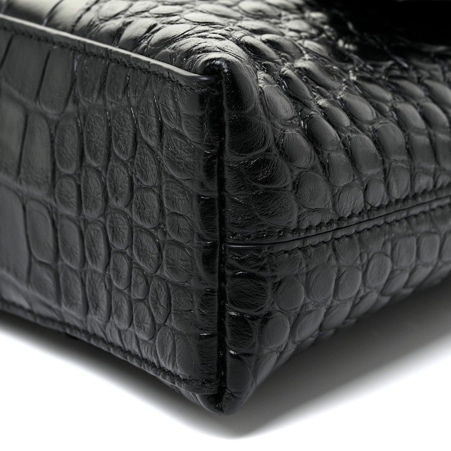 Extra Supple Calfskin Crocodile Embossed Monochrome XS Downtown Shoulder Bag Black