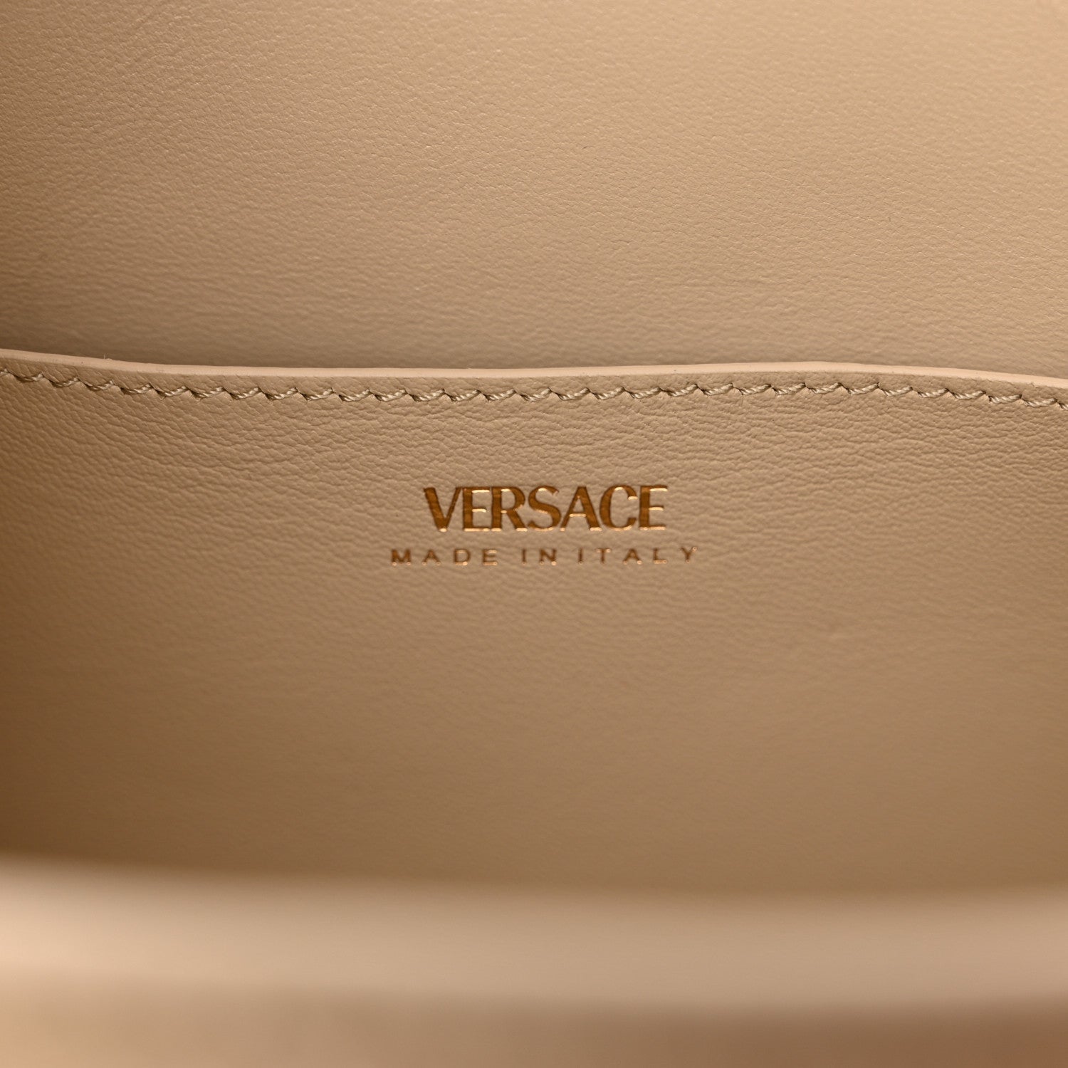 Versace Calfskin Crocodile Embossed Small La Medusa Top Handle Bag Beige 6 of 9