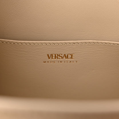 Versace Calfskin Crocodile Embossed Small La Medusa Top Handle Bag Beige 6 of 9