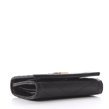 Saint Laurent Grain De Poudre Matelasse Chevron Monogram Compact Wallet Black 3 of 8