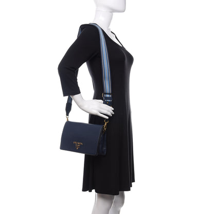Prada Vitello Daino Flap Crossbody Baltico 2 of 9