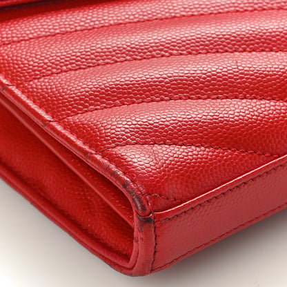 Saint Laurent Grain De Poudre Matelasse Chevron Monogram Chain Wallet Red 8 of 13