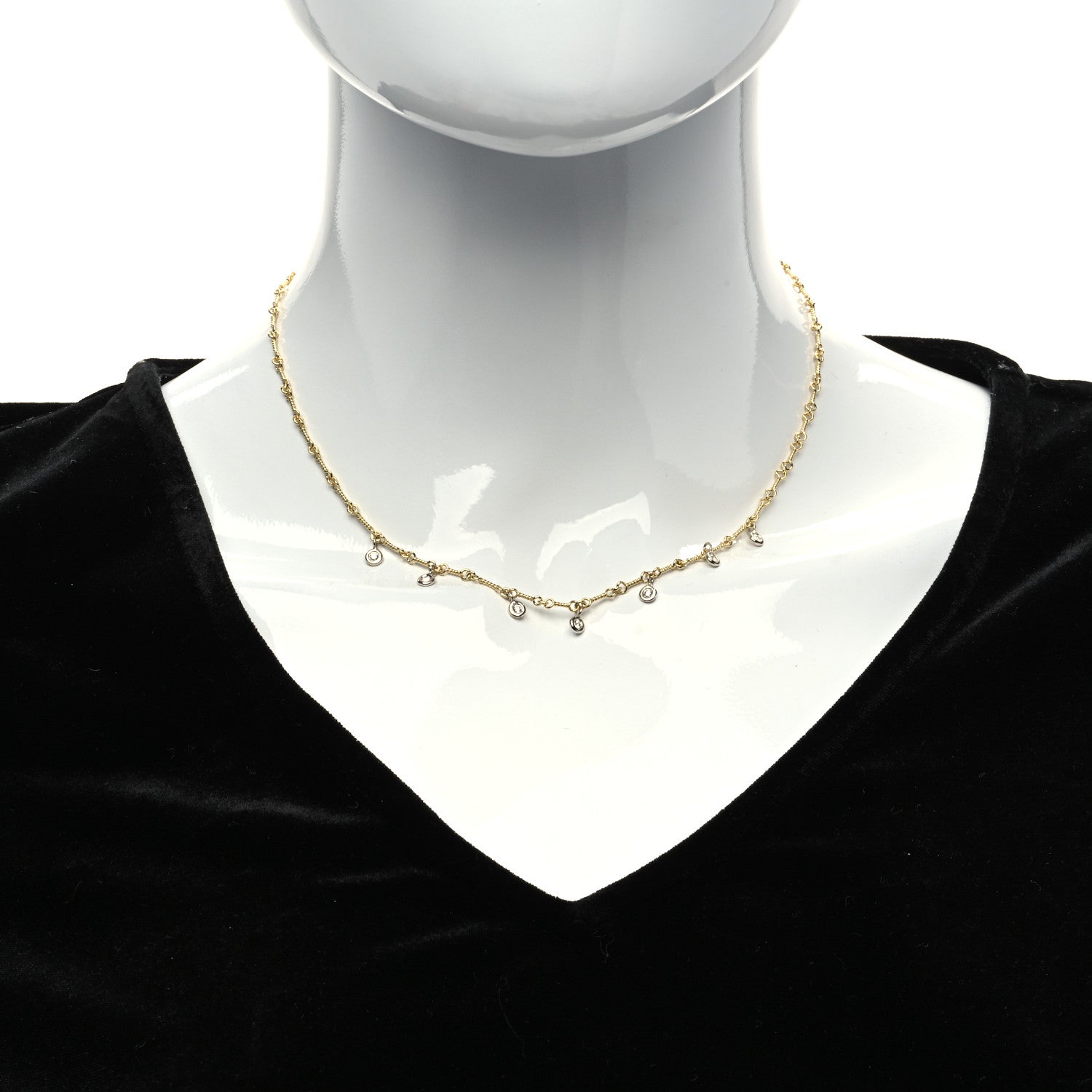 Roberto Coin 18K Yellow White Gold Diamonds by the Inch Dog Bone Chain Dangle Necklace 2 of 6