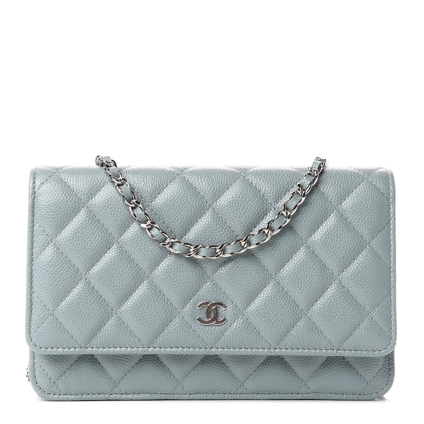 Caviar Quilted Wallet On Chain WOC Light Blue