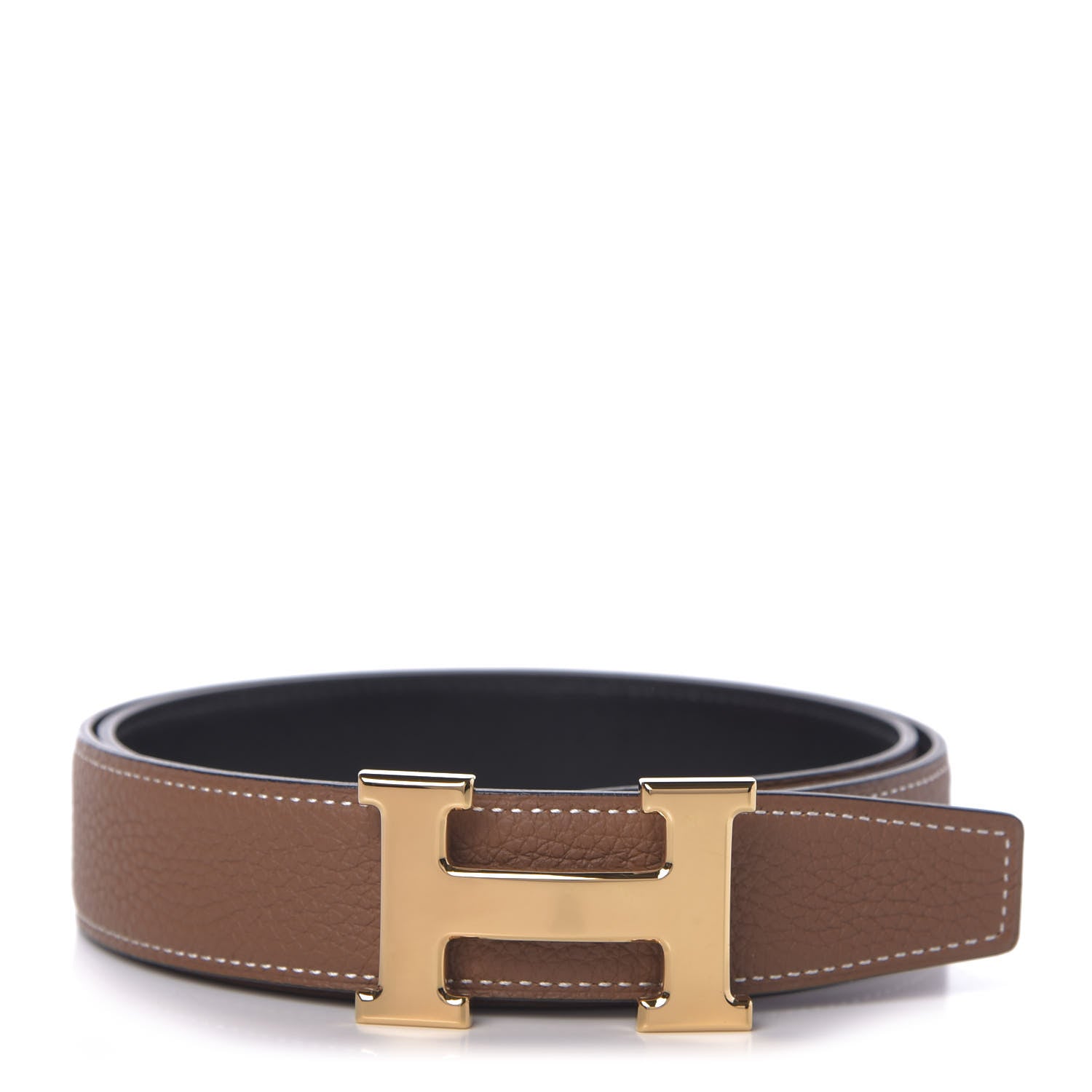 Hermes Box Togo 32mm H Belt 80 Black Gold 1 of 8