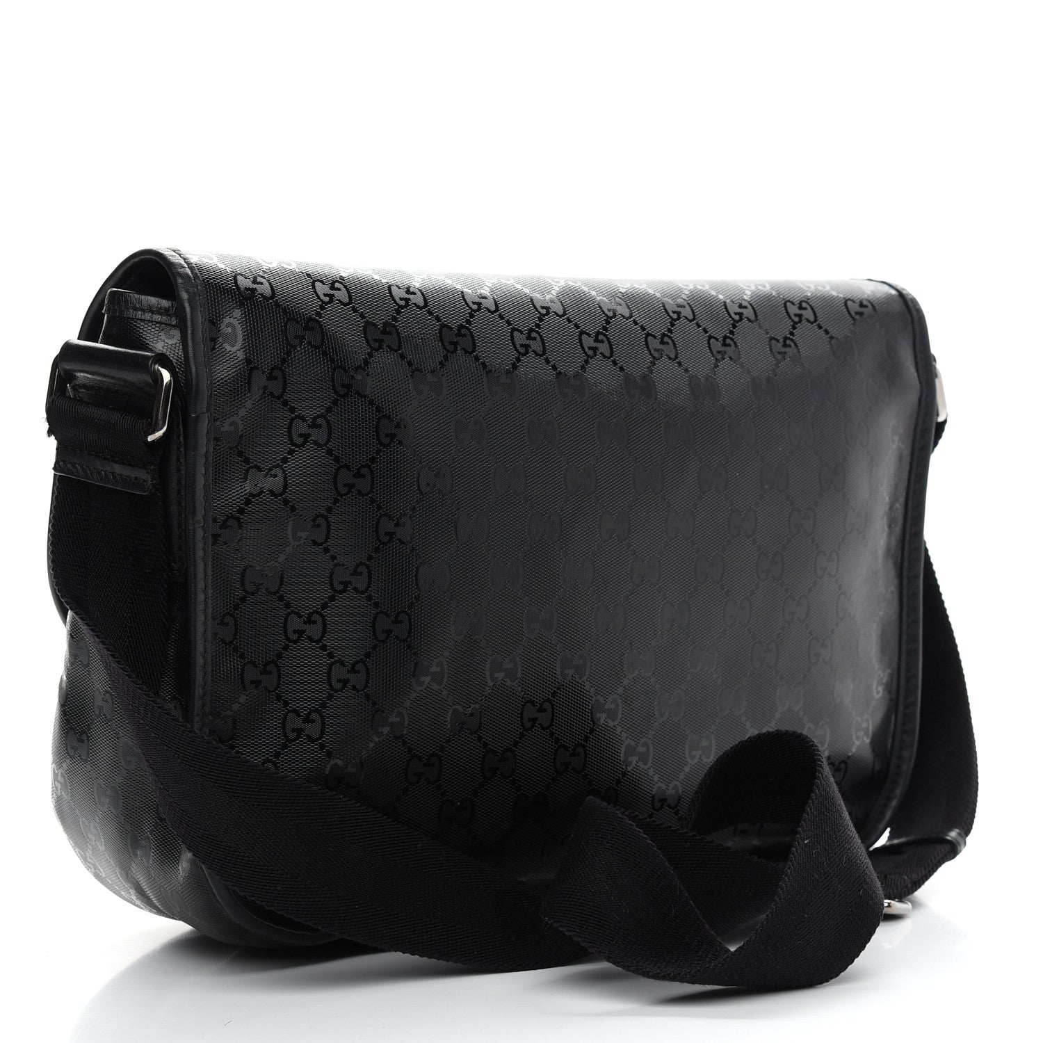 Gucci Imprime Monogram Medium Double Buckle Flap Messenger Bag Black 3 of 10