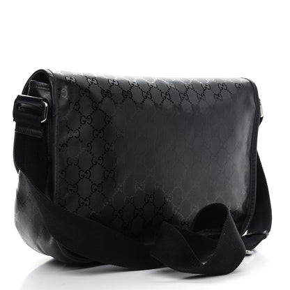 Gucci Imprime Monogram Medium Double Buckle Flap Messenger Bag Black 3 of 10