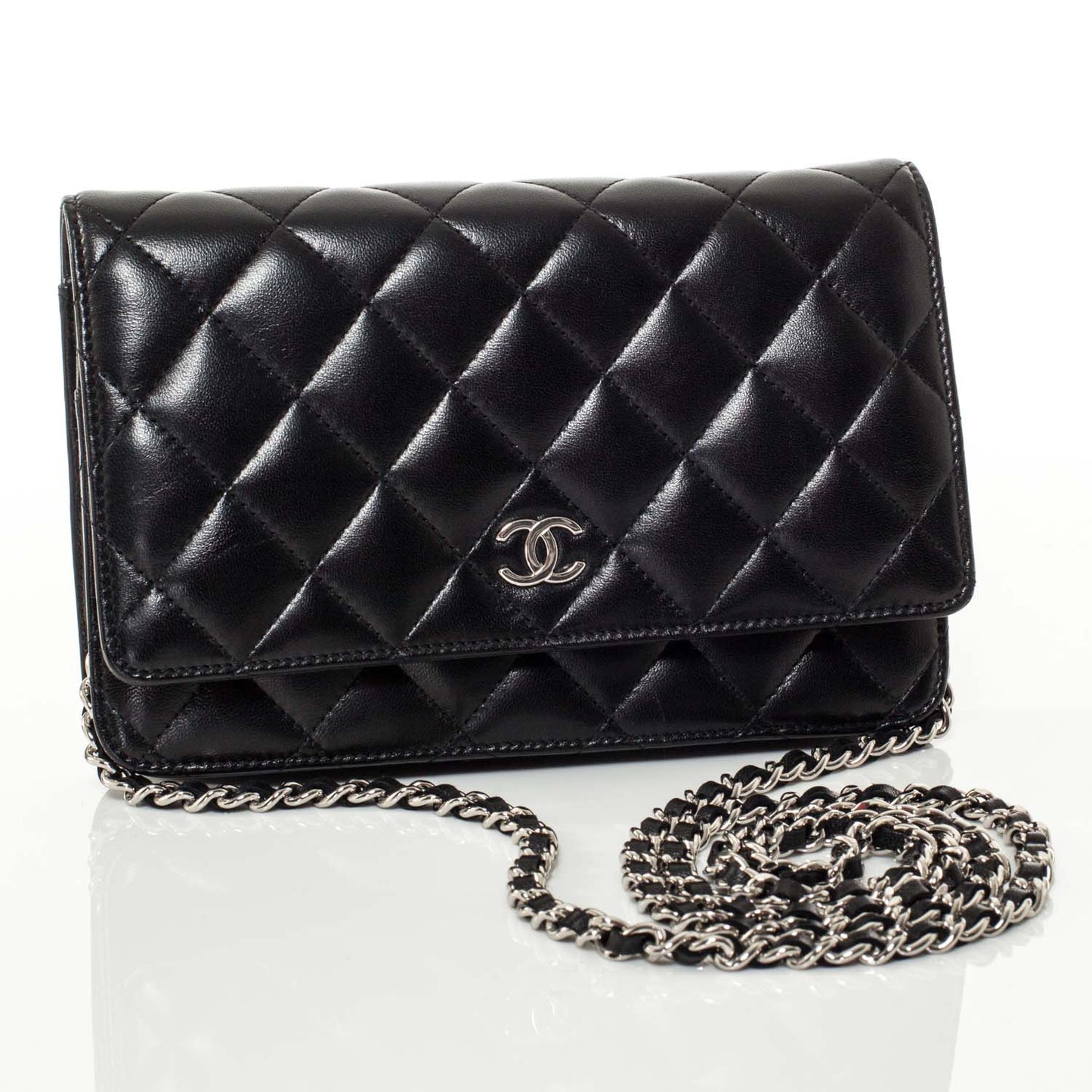 Lambskin Quilted Wallet On Chain WOC Black