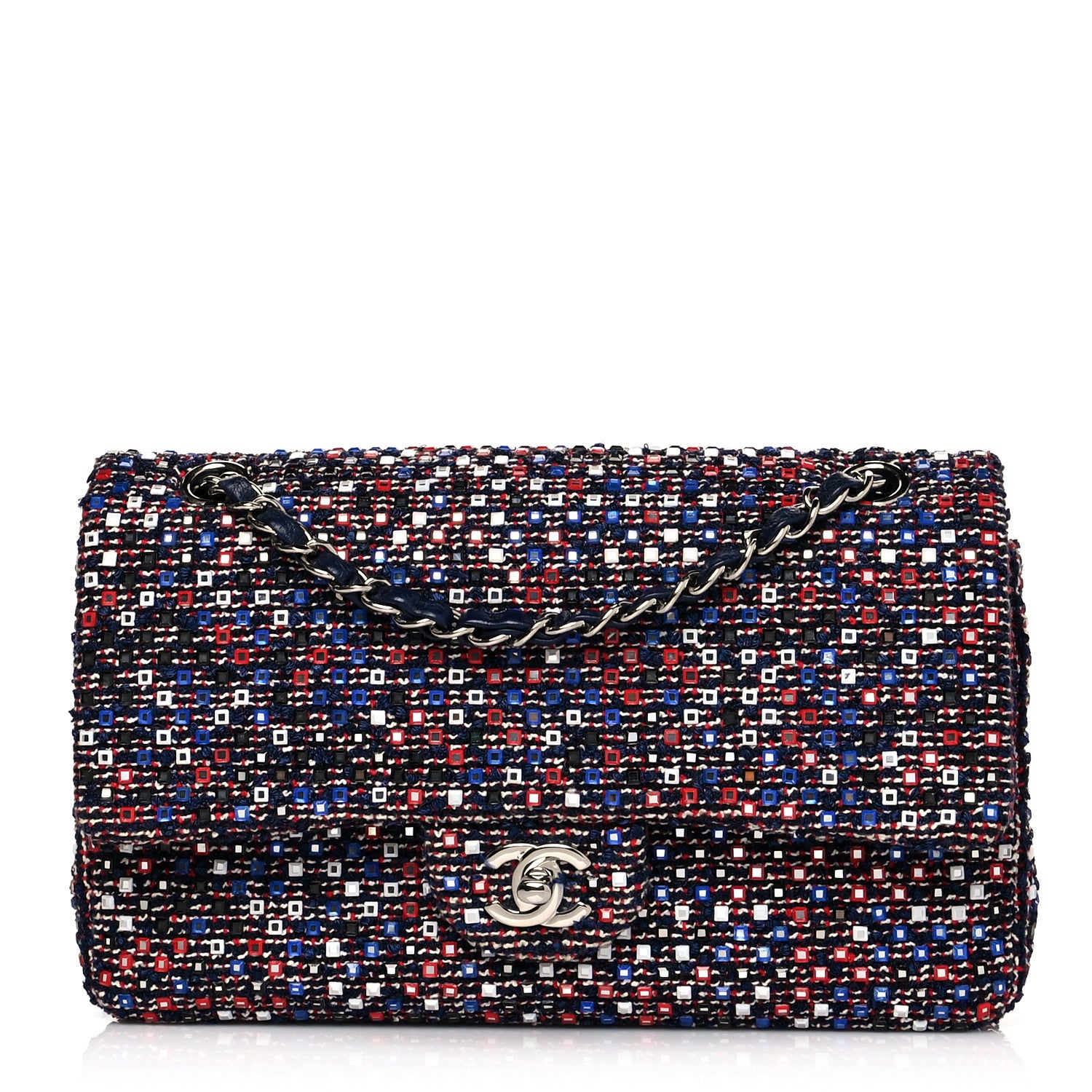 Chanel Sequin Tweed Medium Double Flap Red White Blue 1 of 10