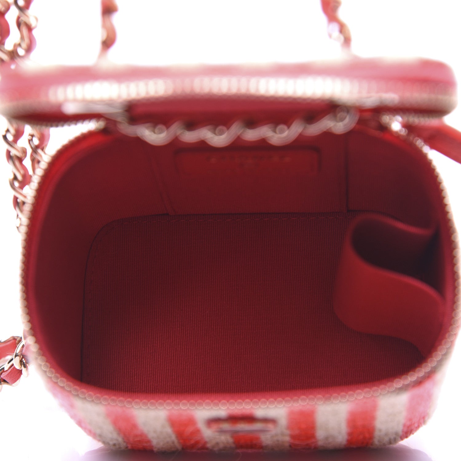Chanel Raffia Jute Striped Mini Vanity Case With Chain Red Beige 5 of 13
