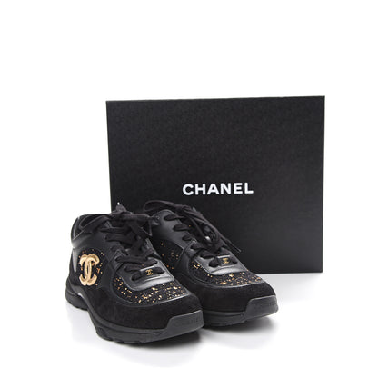 Chanel Velour Tweed CC Sneakers 38.5 Black Gold 10 of 10