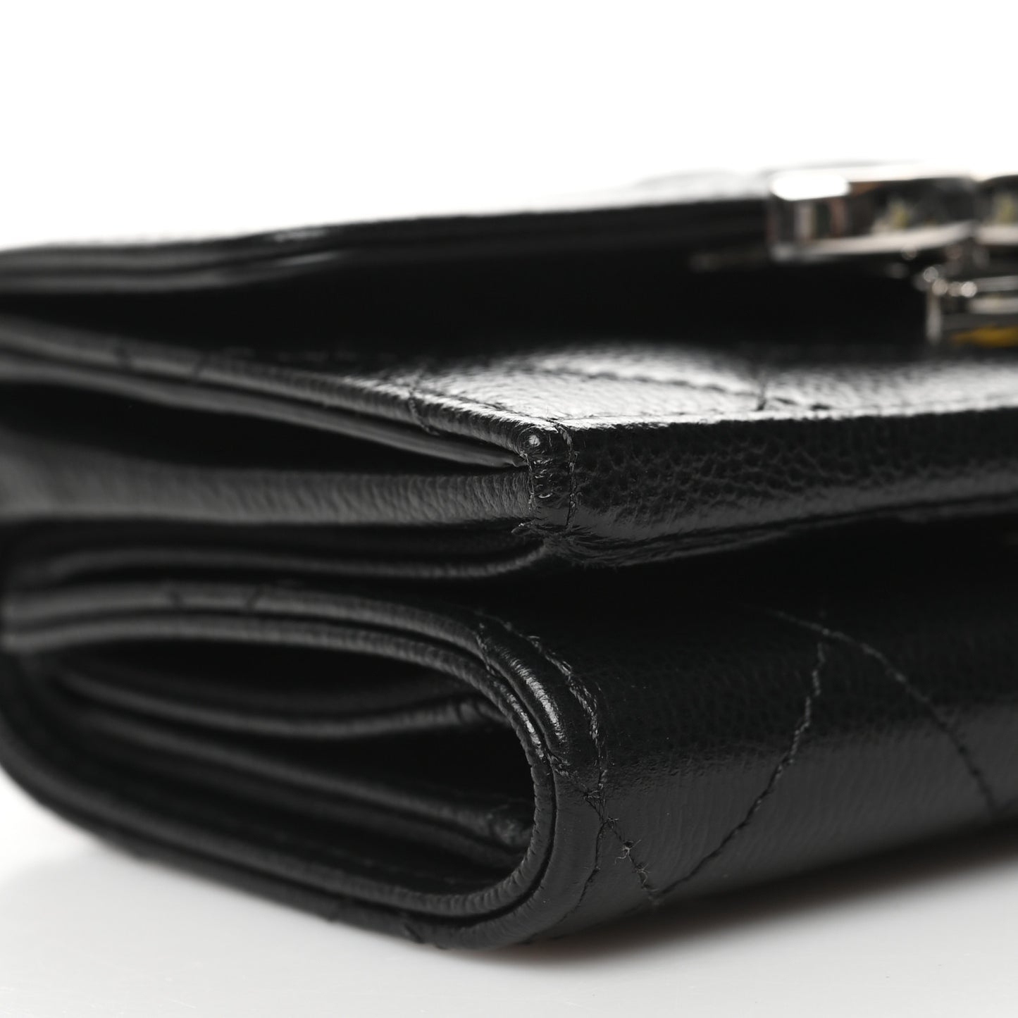 Grained Calfskin Quilted CC Box Compact Flap Wallet Black