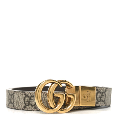 Gucci Calfskin GG Supreme Monogram Double G Reversible 20mm Belt 75 30 Beige New Acero 1 of 6