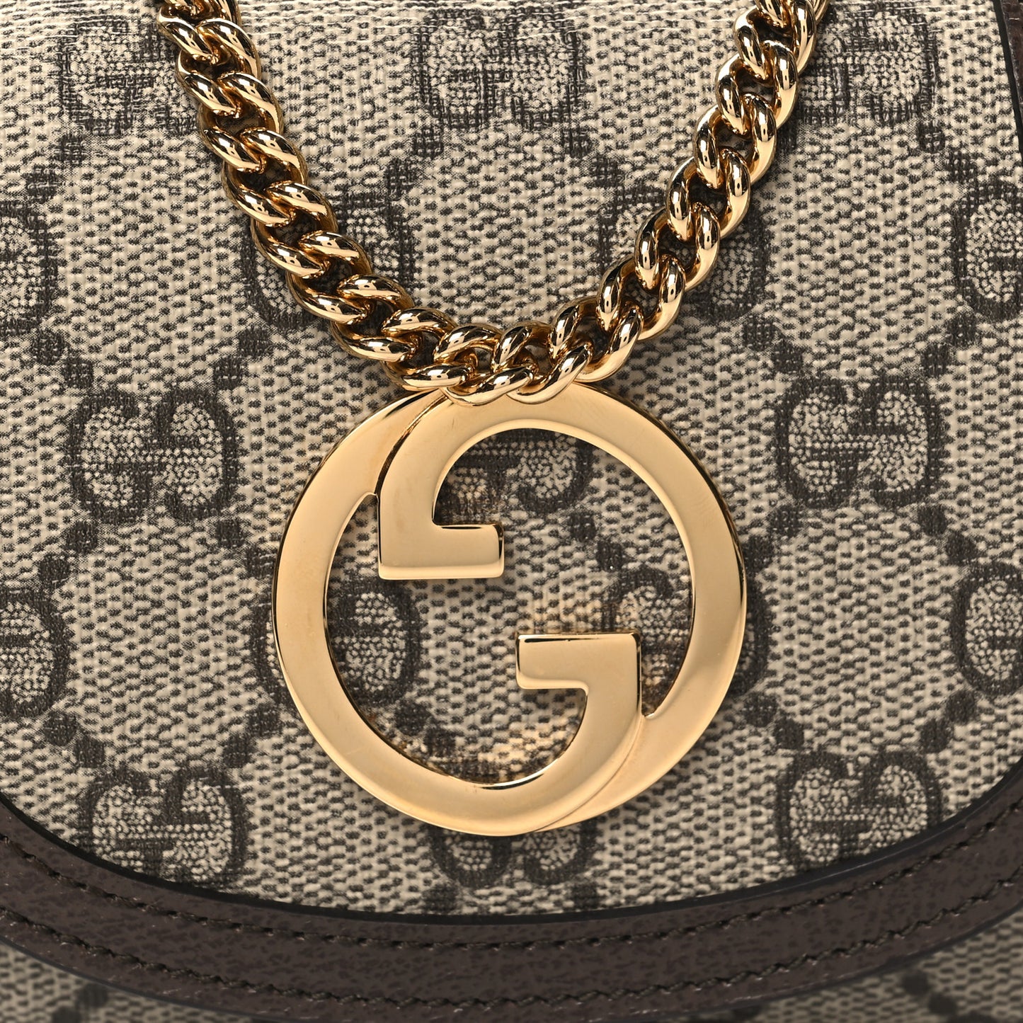 GG Supreme Monogram Textured Dollar Calfskin Medium Blondie Chain Wallet Beige Ebony New Acero