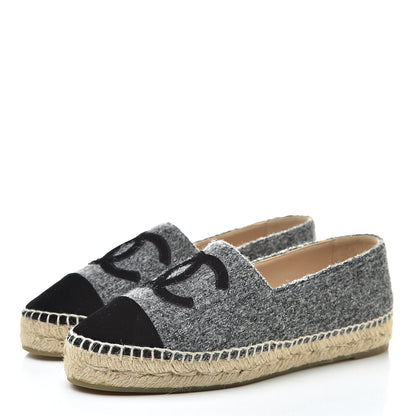 Chanel Tweed Velvet CC Espadrilles 37 Grey Black 3 of 10