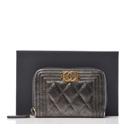 Chanel Cracked Metallic Calfskin Quilted Boy Zip Around Coin Purse Wallet Dark Silver 9 of 9