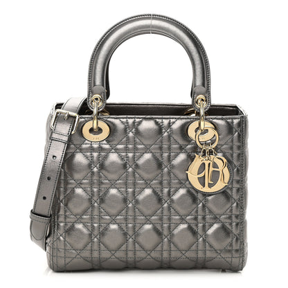 Christian Dior Metallic Calfskin Cannage Medium Lady Dior Gunmetal Grey 1 of 13