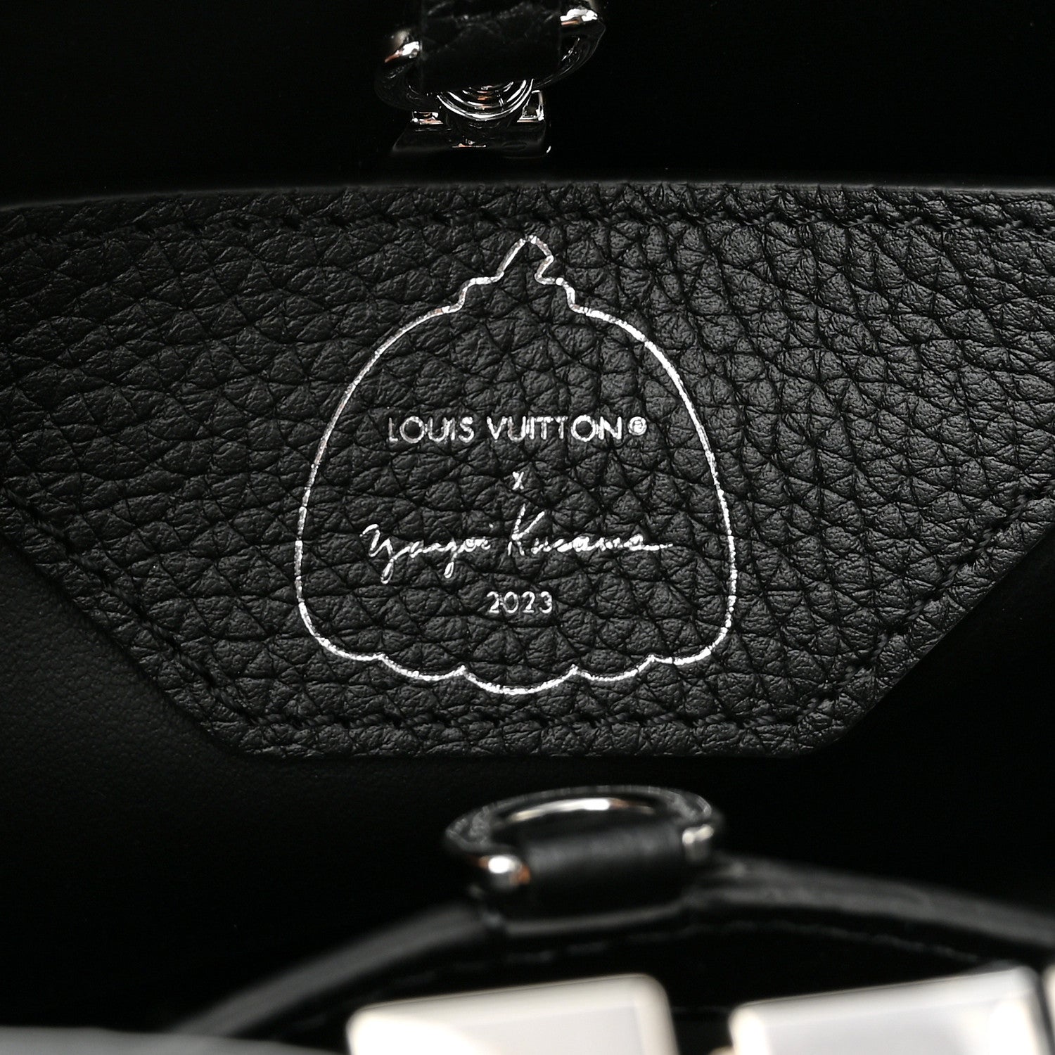 Louis Vuitton LV X YK Taurillon Brass Metal Dots Capucine MM Black 6 of 9