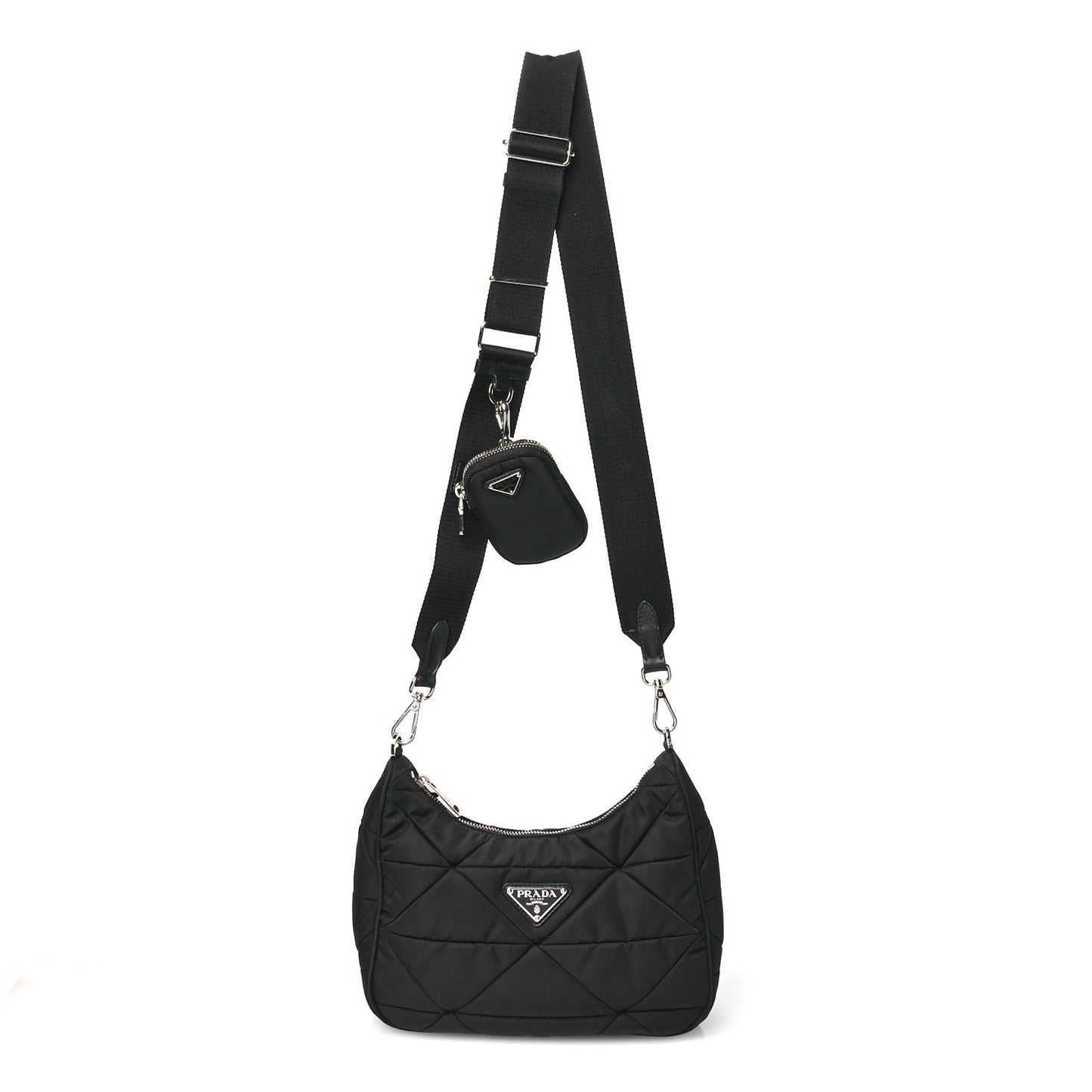 Re-Nylon Triangle Padded Patchwork Shoulder Bag Black