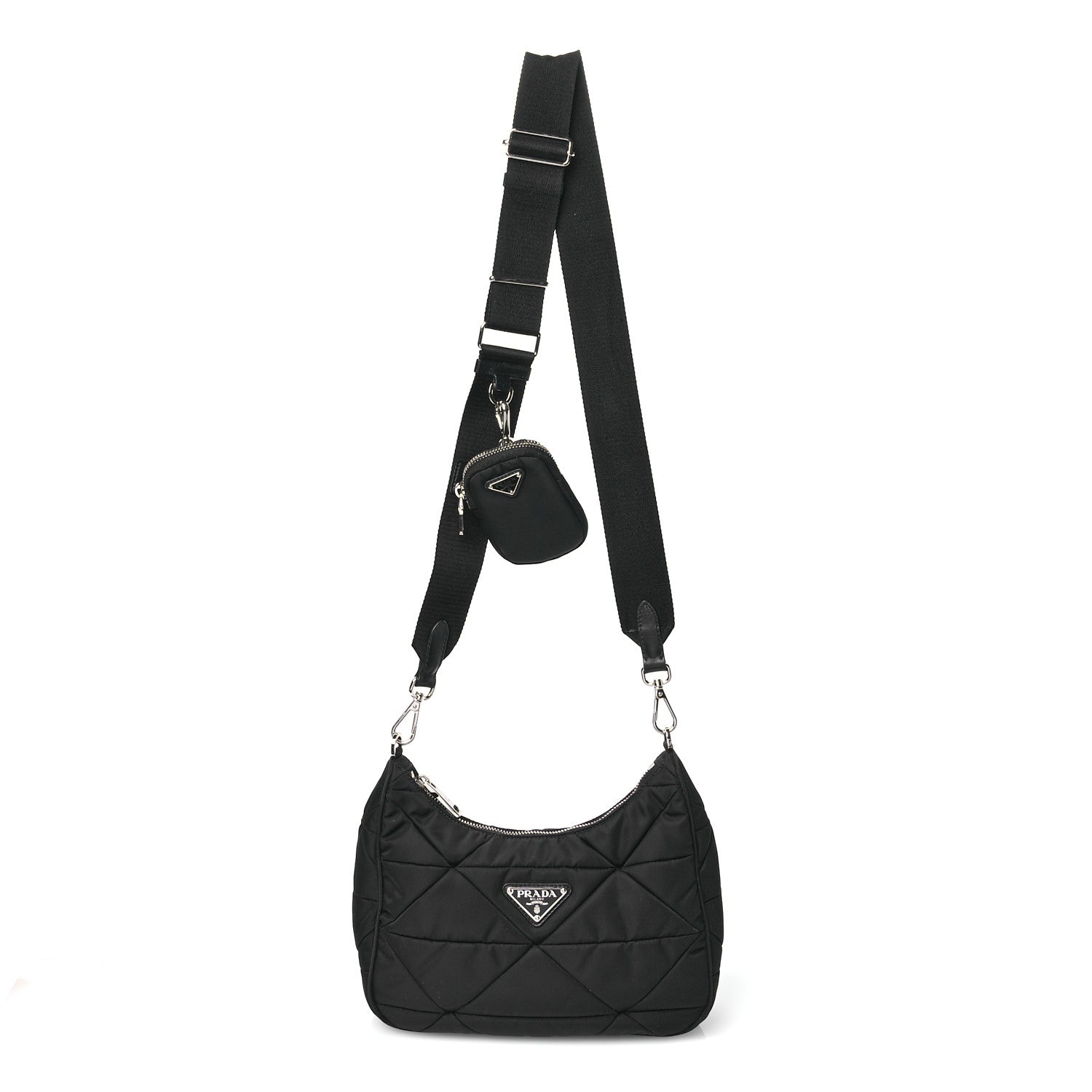Prada Re-Nylon Triangle Padded Patchwork Shoulder Bag Black 1 of 11
