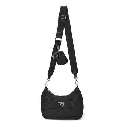 Prada Re-Nylon Triangle Padded Patchwork Shoulder Bag Black 1 of 11