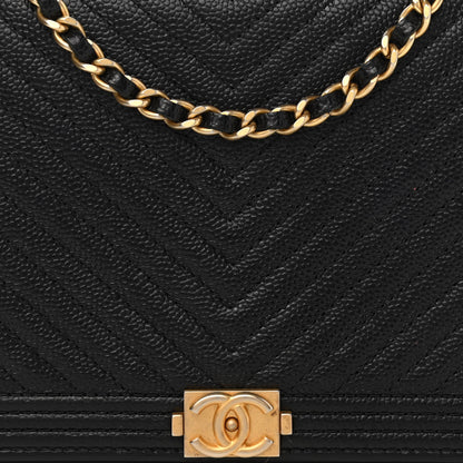 Chanel Caviar Chevron Quilted Boy Wallet On Chain WOC Black 9 of 14