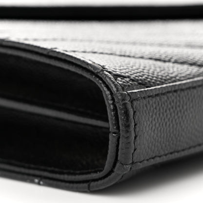 Saint Laurent Grain De Poudre Matelasse Chevron Monogram Monochrome Chain Wallet Black 9 of 12