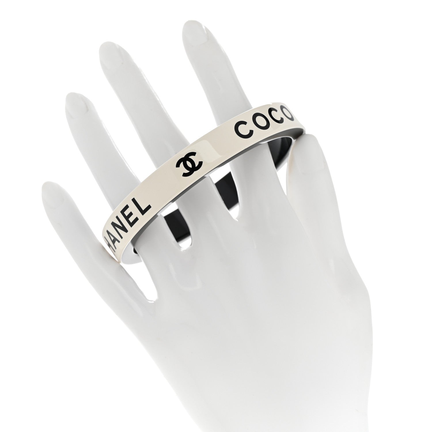 Chanel Resin Logo Bangle Bracelet Black White 2 of 5