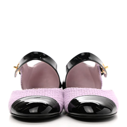Chanel Tweed Patent Cap Toe Ballerina Flats 36.5 Light Pink Black 2 of 10