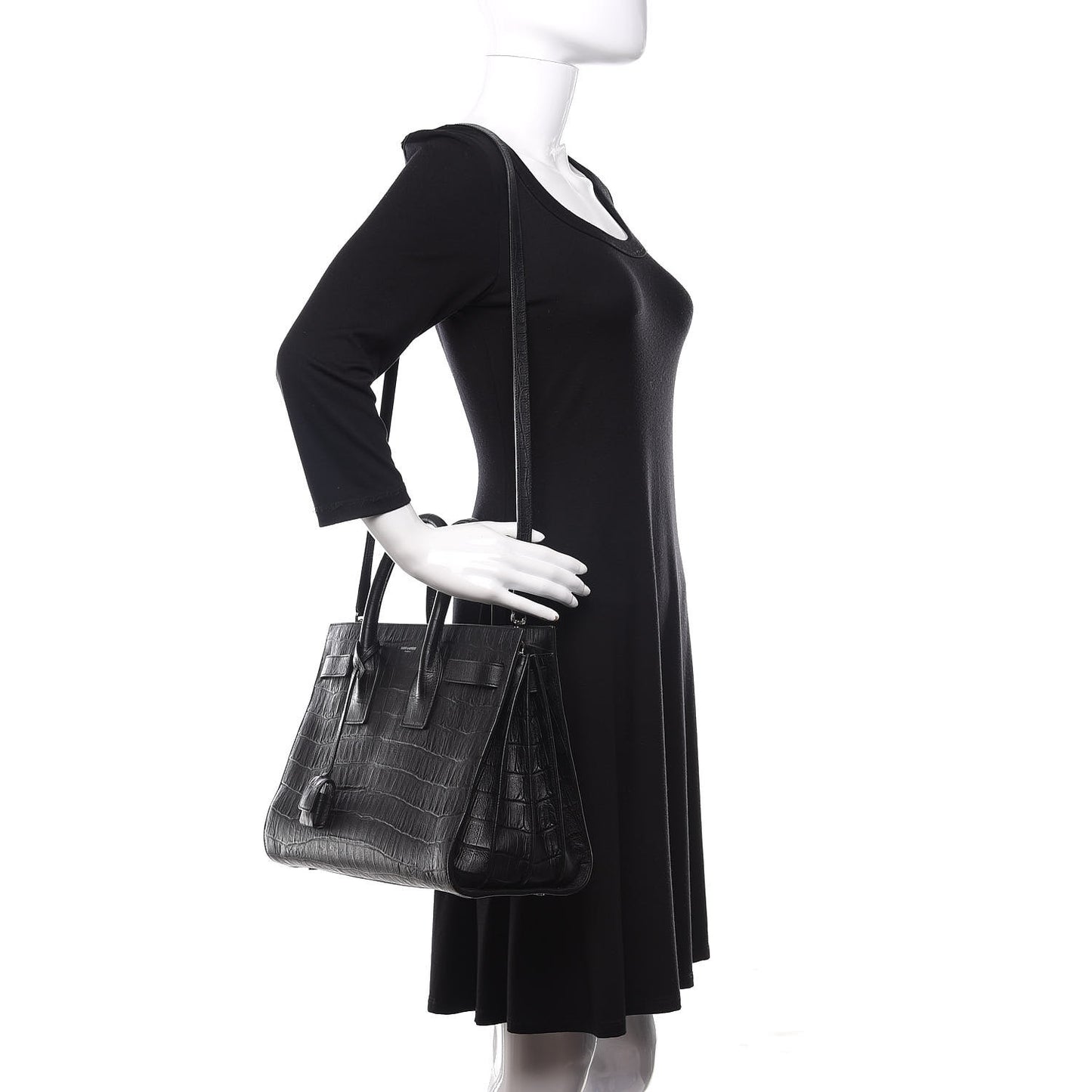 Calfskin Crocodile Embossed Small Sac de Jour Black