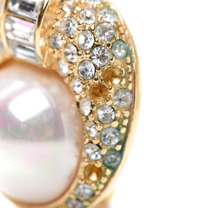 Christian Dior Pearl Crystal Clip On Earrings Gold 8 of 9