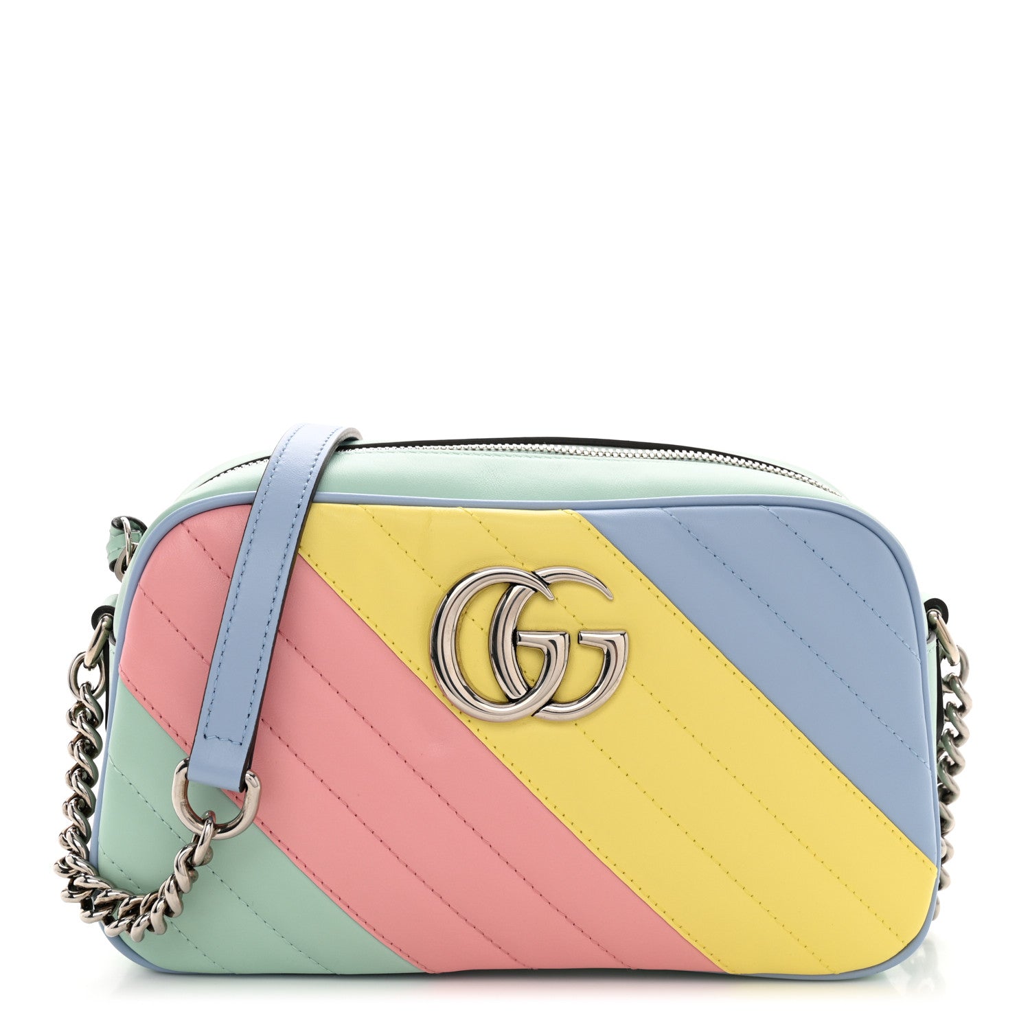 Gucci Calfskin Matelasse Diagonal Small GG Marmont Chain Shoulder Bag Multicolor Pastel 1 of 11