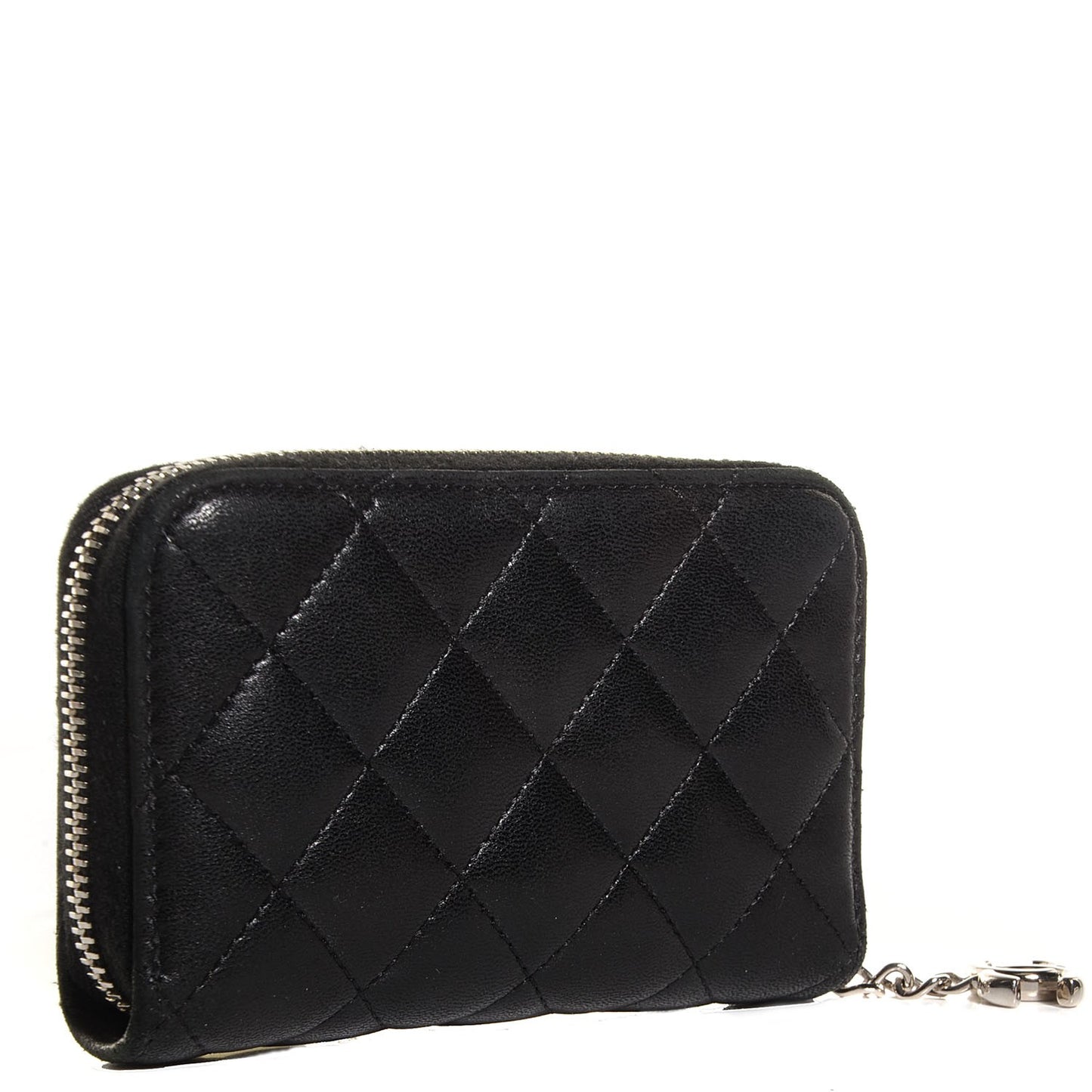 Lambskin Quilted Zip Around Card Holder Black