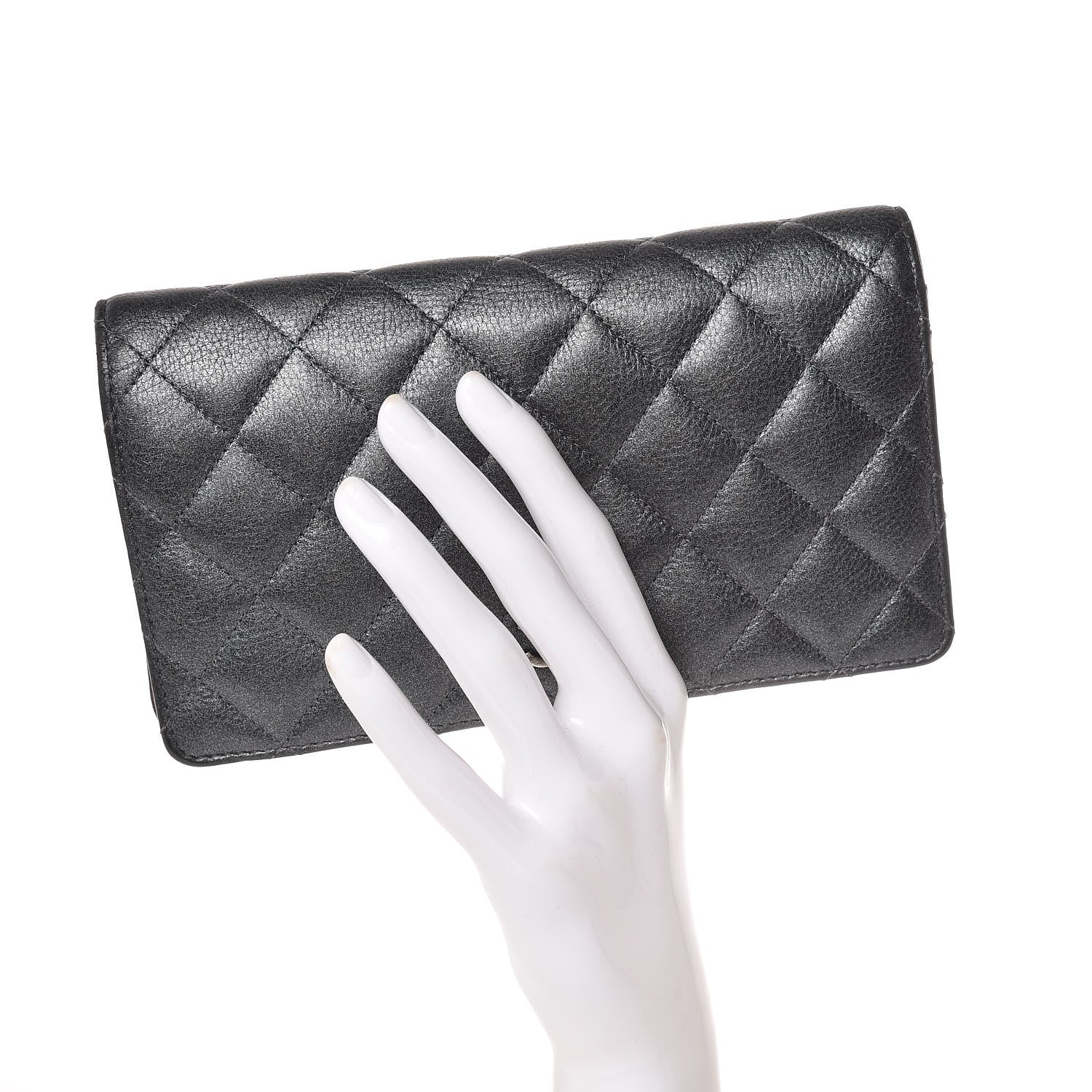 Chanel Metallic Calfskin Quilted Yen Wallet Dark Silver 2 of 11