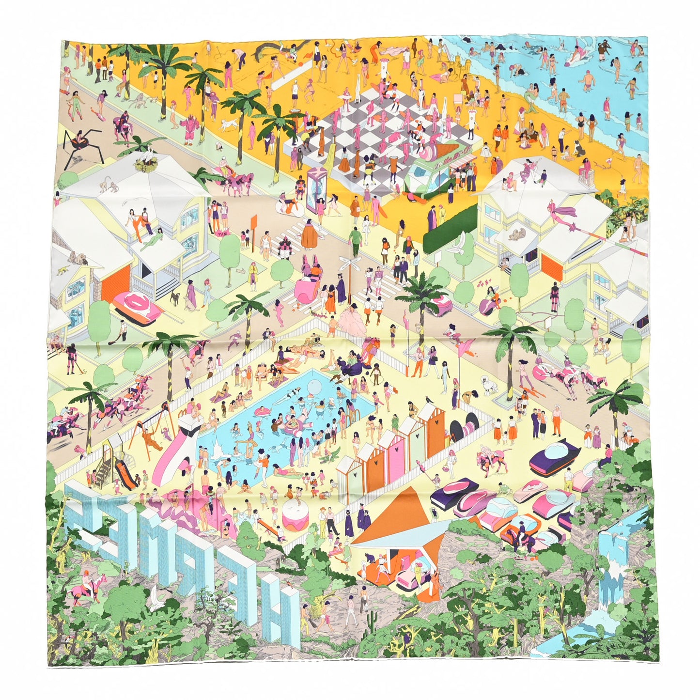 Silk On The Beach Scarf 90 Jaune Soleil Vert Multicolor