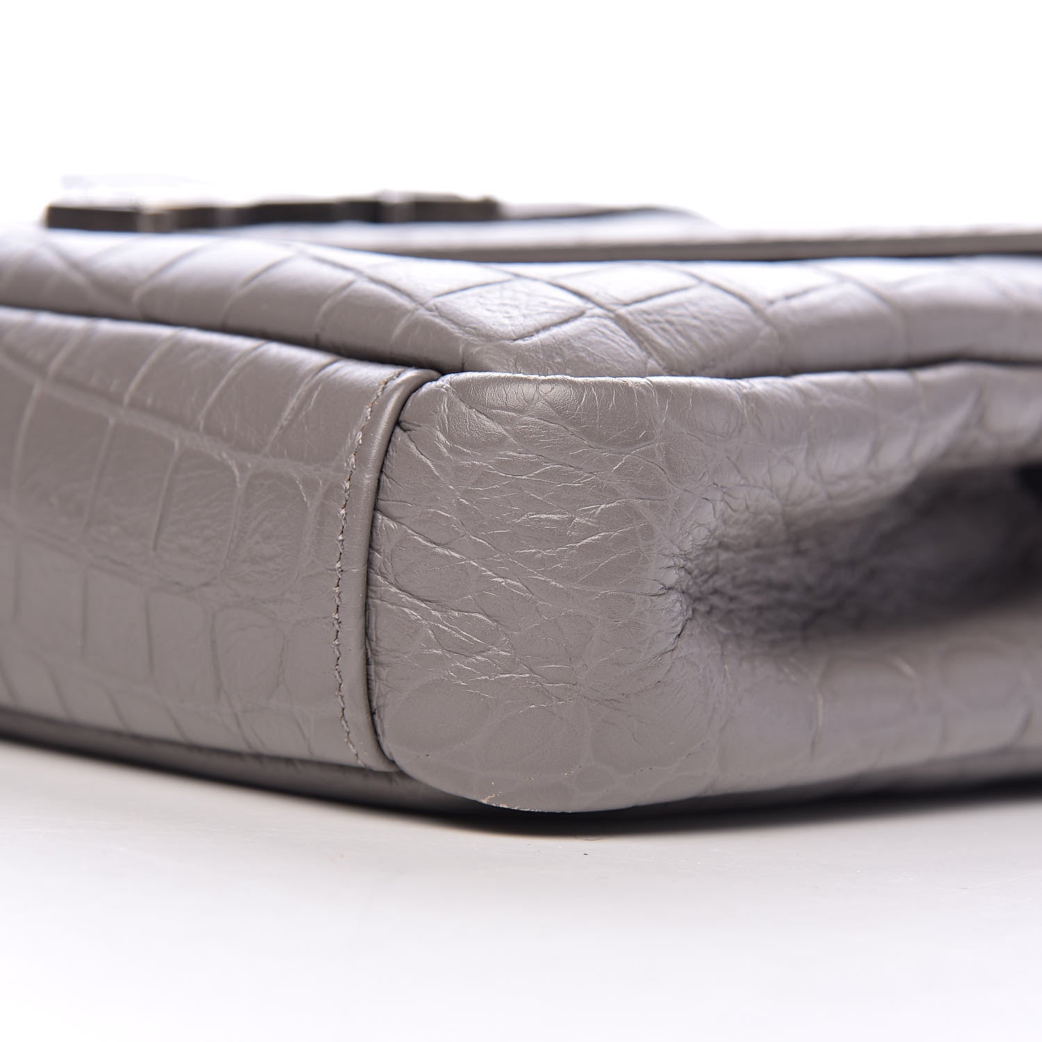 Saint Laurent Calfskin Crocodile Embossed Medium College Monogram Satchel Gray 13 of 15
