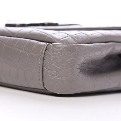 Saint Laurent Calfskin Crocodile Embossed Medium College Monogram Satchel Gray 13 of 15