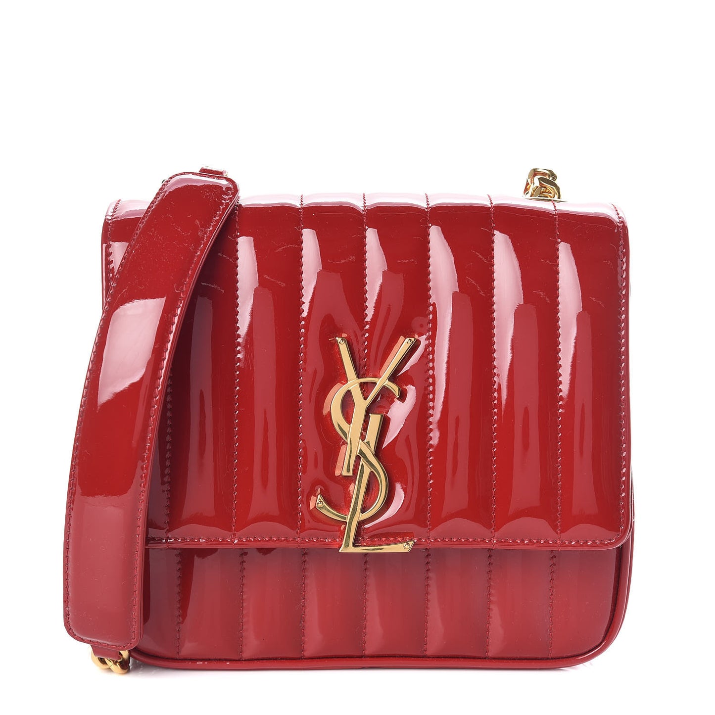 Patent Calfskin Matelasse Monogram Medium Vicky Chain Bag Rouge Eros