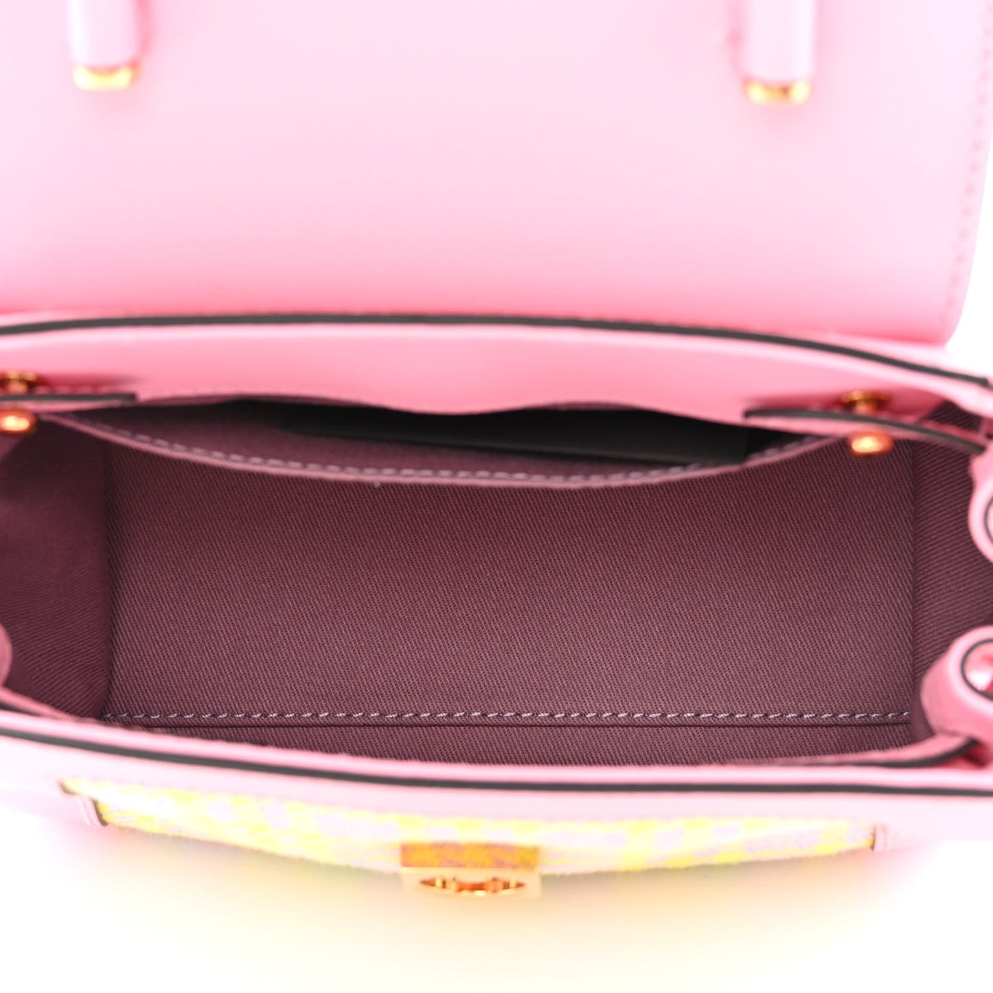 Grained Calfskin Canvas Houndstooth Small La Medusa Top Handle Bag Pink Multicolor