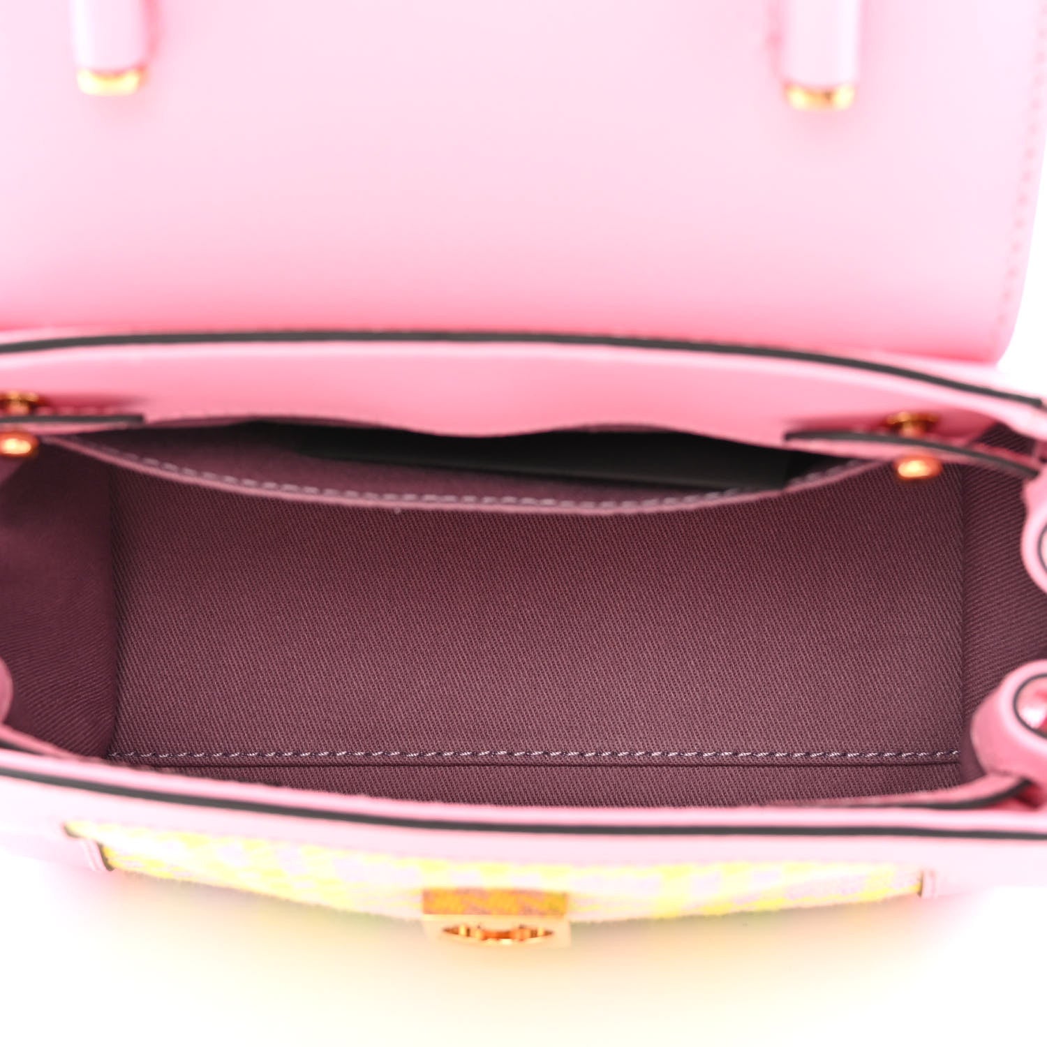 Versace Grained Calfskin Canvas Houndstooth Small La Medusa Top Handle Bag Pink Multicolor 5 of 10