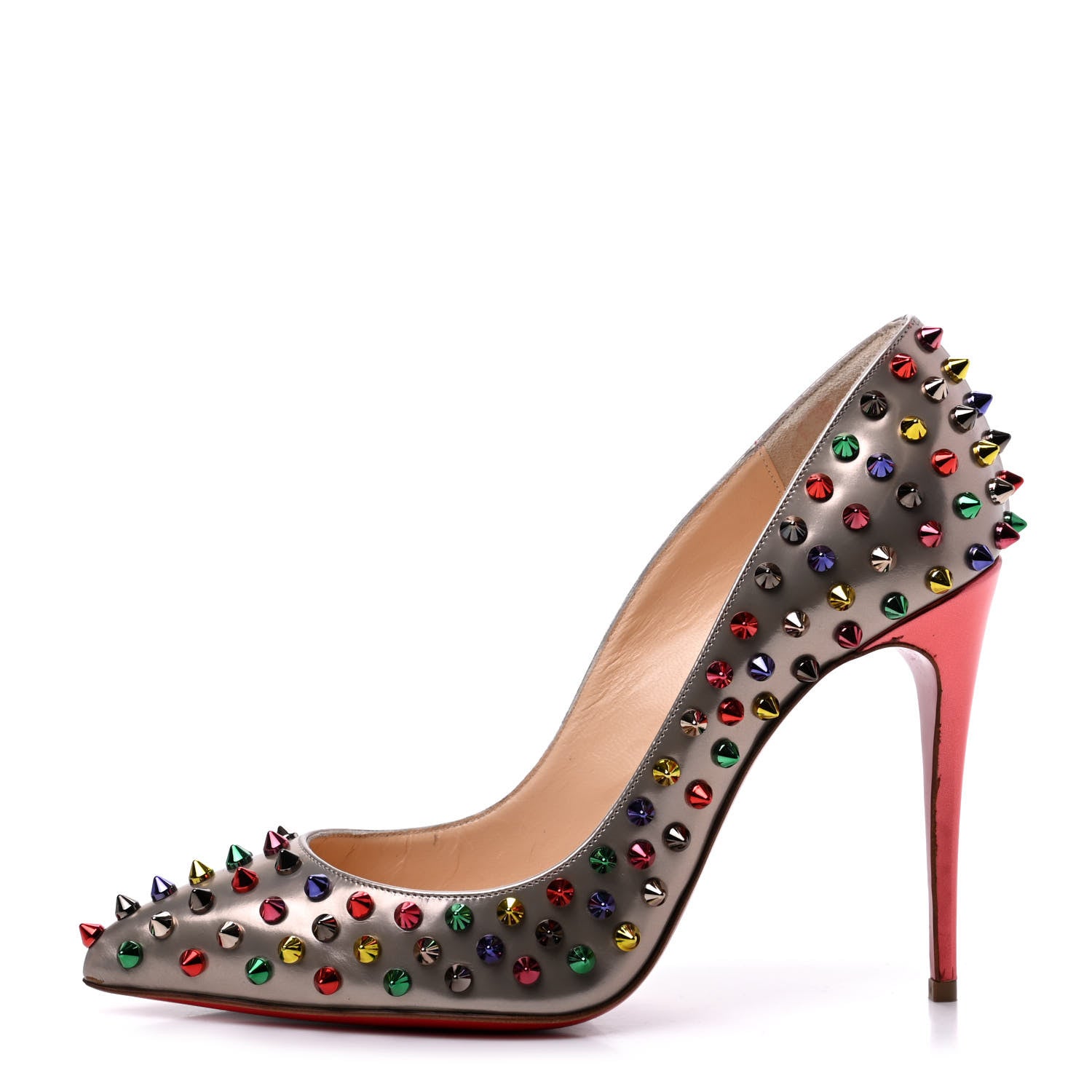 Christian Louboutin Specchio Follies Spikes 100 Pumps 38.5 Beige Multicolor 1 of 12